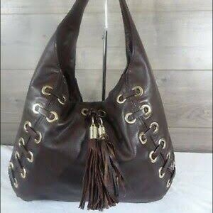 Michael Kors Brown/Gold Hobo Bag Corset Fringe Purse Preloved